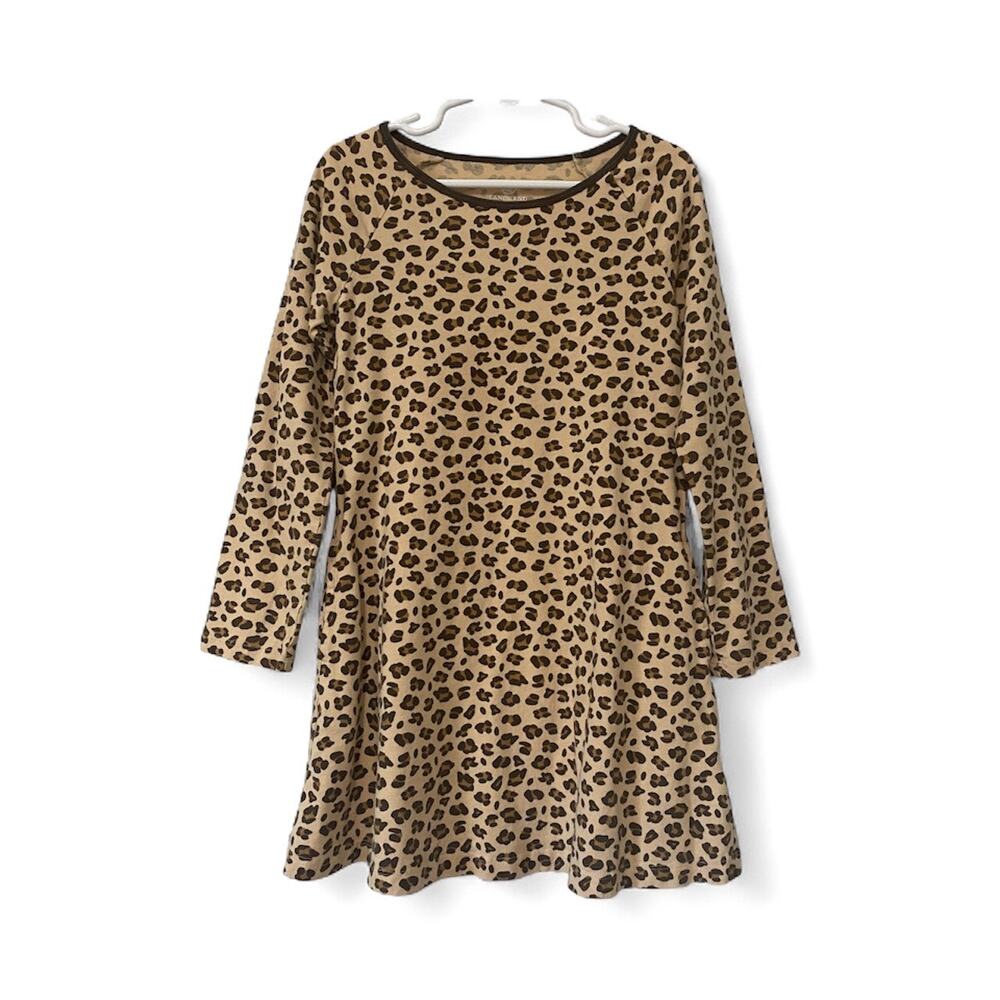 Lands' End Girls Leopard Print Dress Long Sleeve Pullover Size 5-6 M
